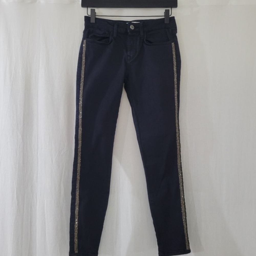 Zara Skinny Jeans in Black & Gold with Rhinestone Sides Women's Size 4